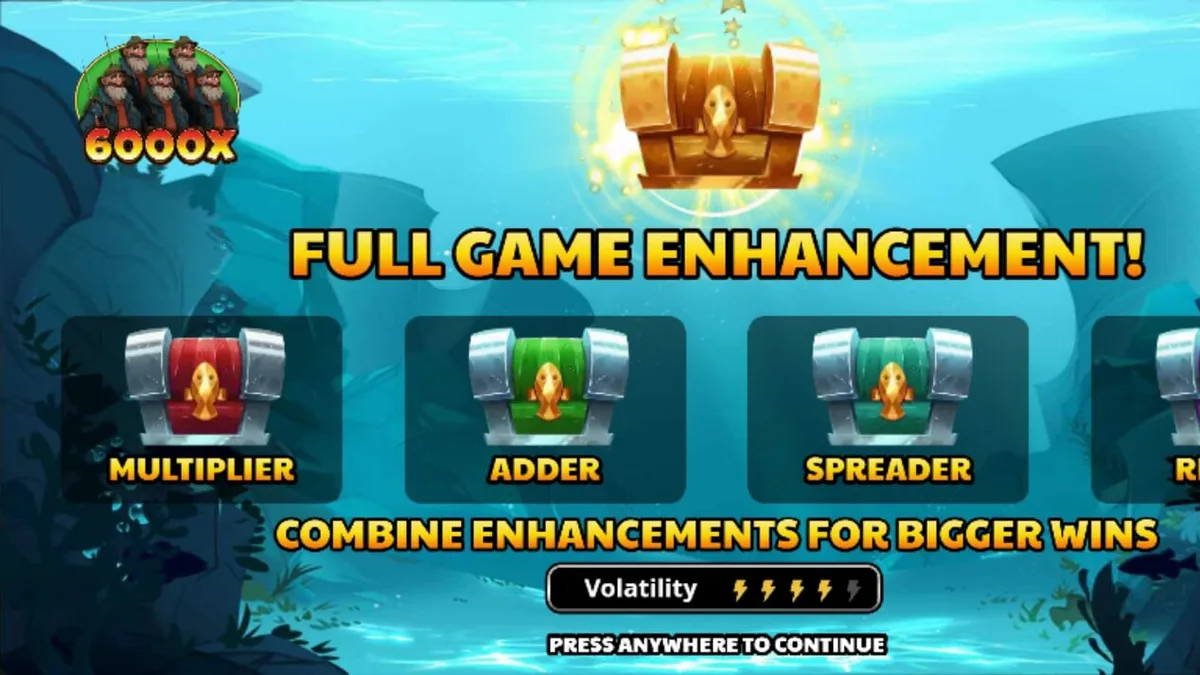 Fatter Fish Festival slot game interface na may makukulay na underwater carnival theme